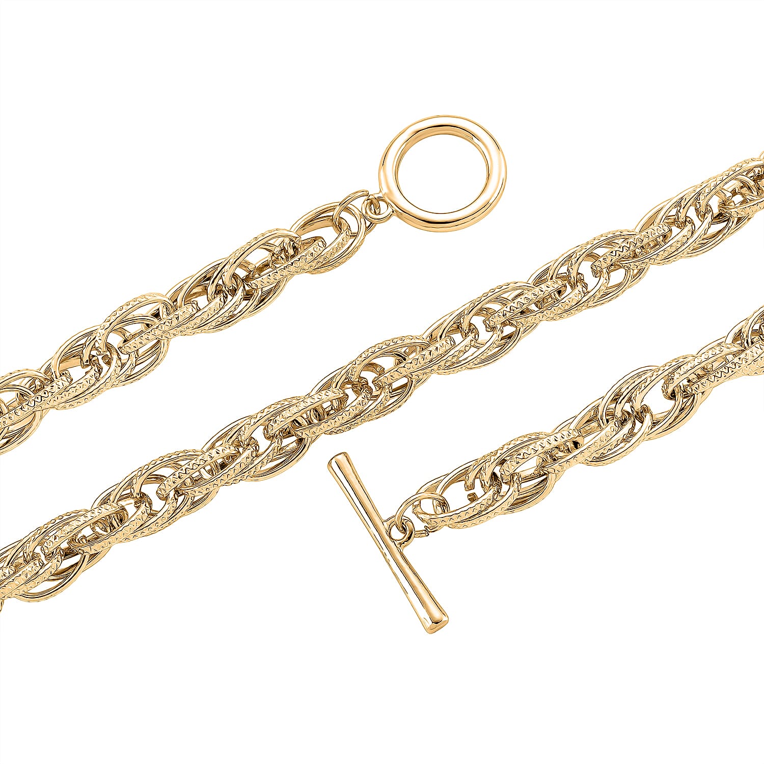 Chunky Prince of Wales Yellow Gold Plated Necklace (Size - 22) with T-Bar Clasp