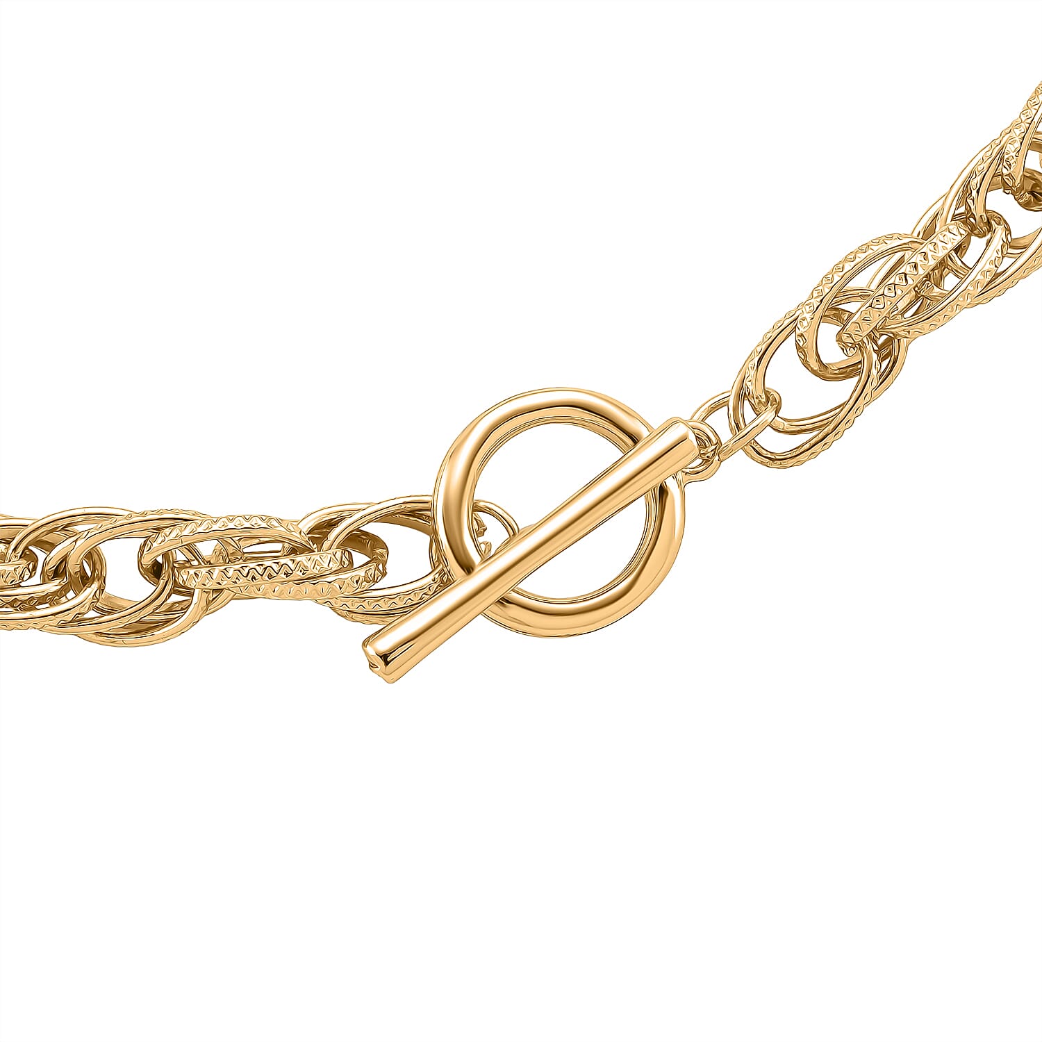 Chunky Prince of Wales Yellow Gold Plated Necklace (Size - 22) with T-Bar Clasp