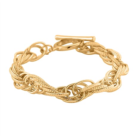 Chunky Prince of Wales Yellow Gold Plated Bracelet (Size - 7.5) with T-Bar Clasp