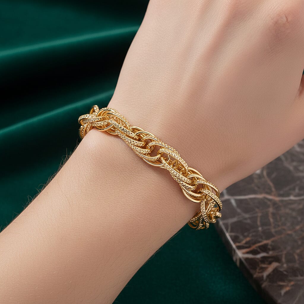 Chunky Prince of Wales Yellow Gold Plated Bracelet (Size - 7.5) with T-Bar Clasp