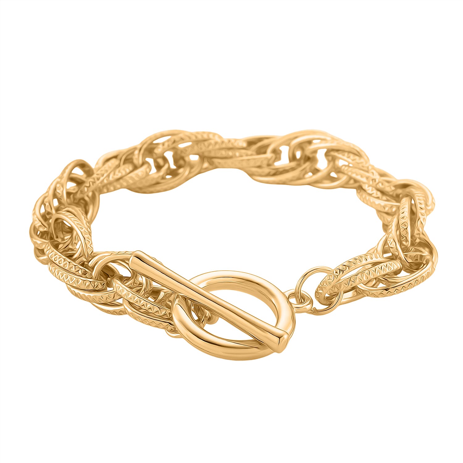 Chunky Prince of Wales Yellow Gold Plated Bracelet (Size - 7.5) with T-Bar Clasp