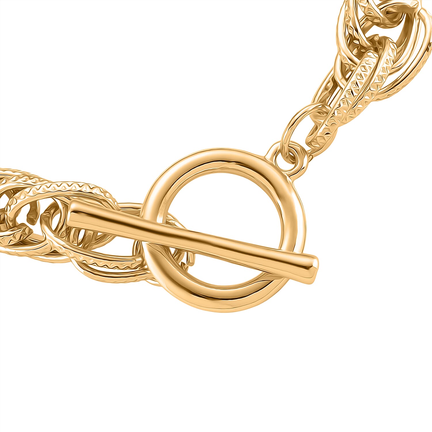 Chunky Prince of Wales Yellow Gold Plated Bracelet (Size - 7.5) with T-Bar Clasp