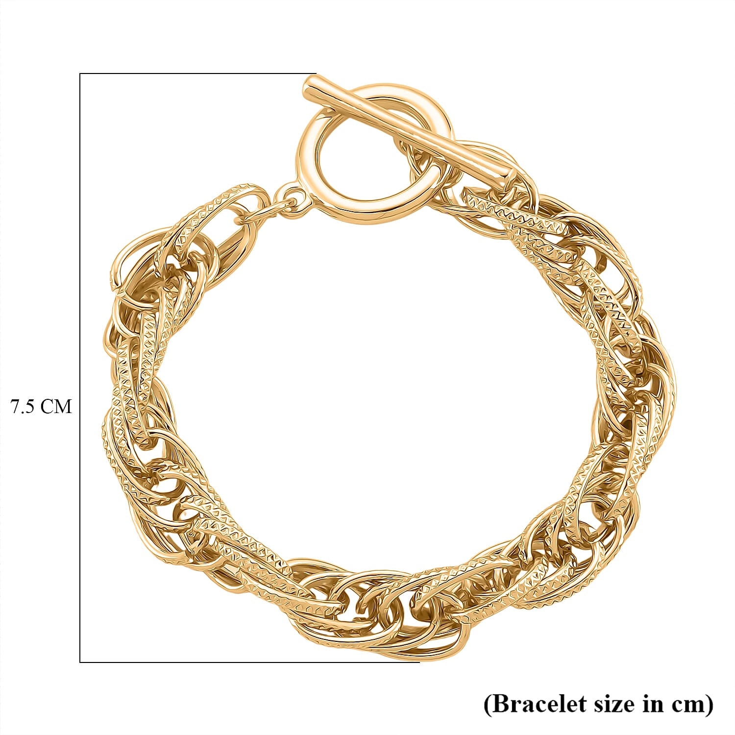 Chunky Prince of Wales Yellow Gold Plated Bracelet (Size - 7.5) with T-Bar Clasp