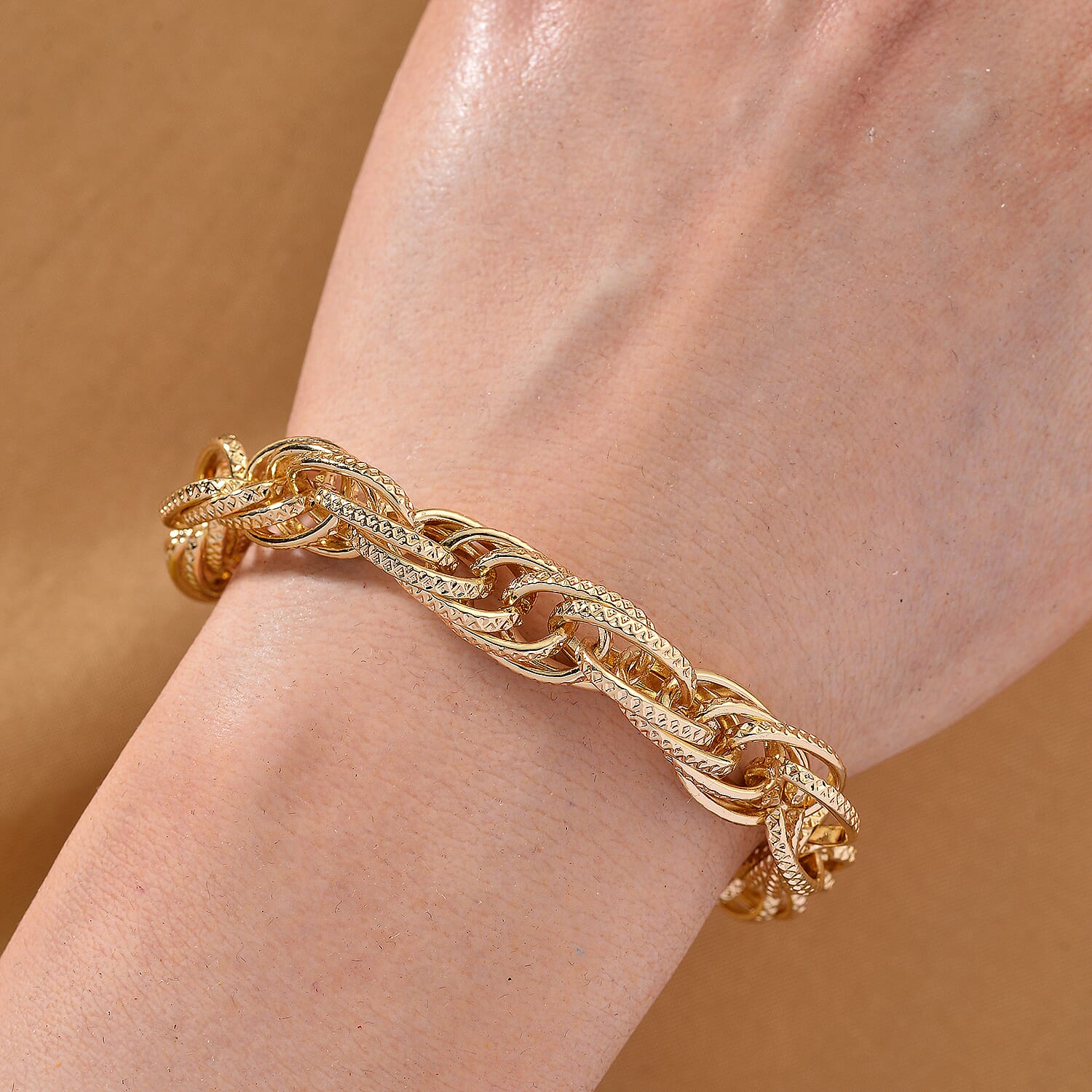 Chunky Prince of Wales Yellow Gold Plated Bracelet (Size - 7.5) with T-Bar Clasp