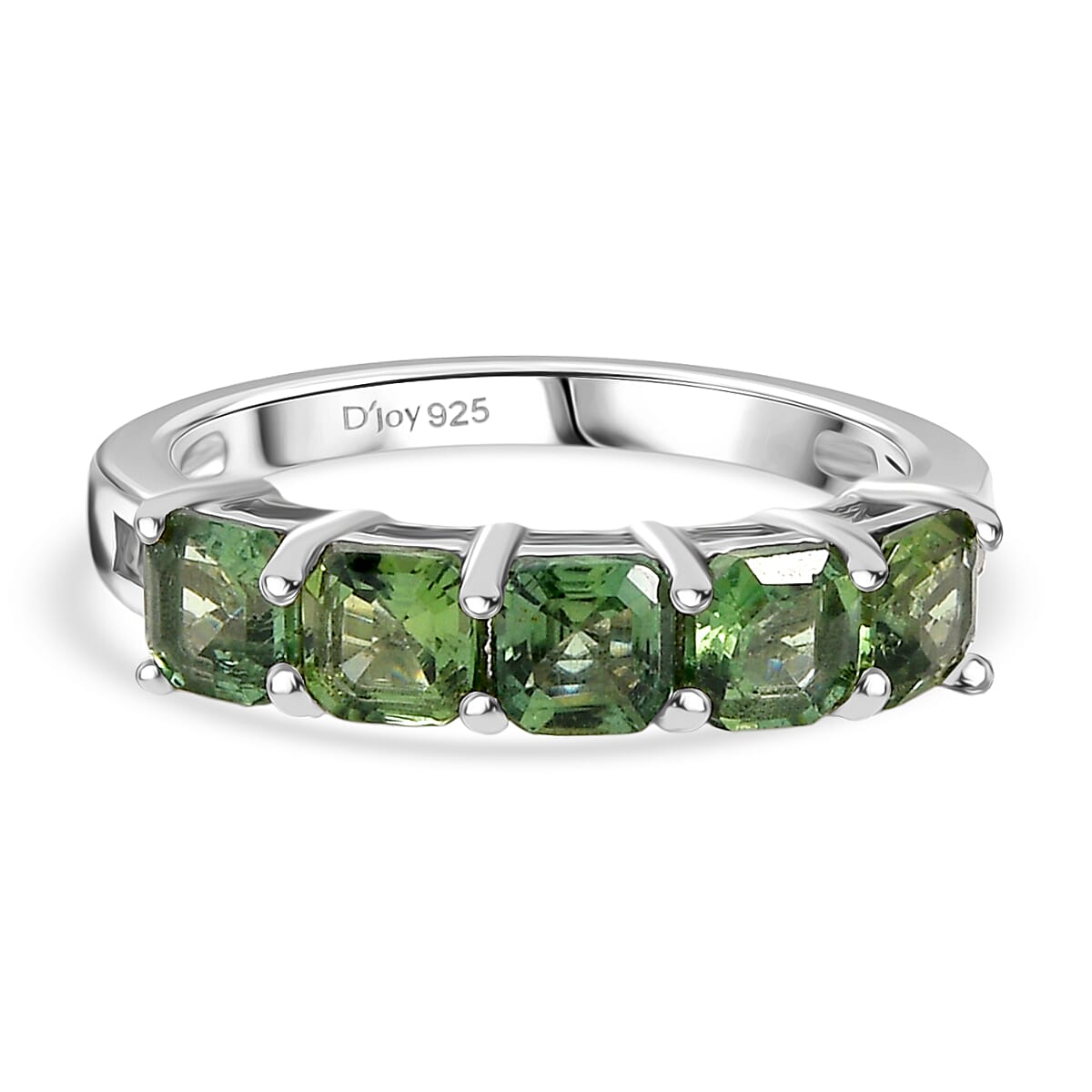 D'Joy Green Apatite & White Zircon 5 Stone Ring in Platinum Overlay Sterling Silver 2.01 Ct.