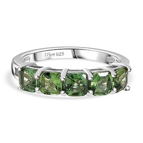D'Joy Green Apatite & White Zircon 5 Stone Ring in Platinum Overlay Sterling Silver 2.01 Ct.