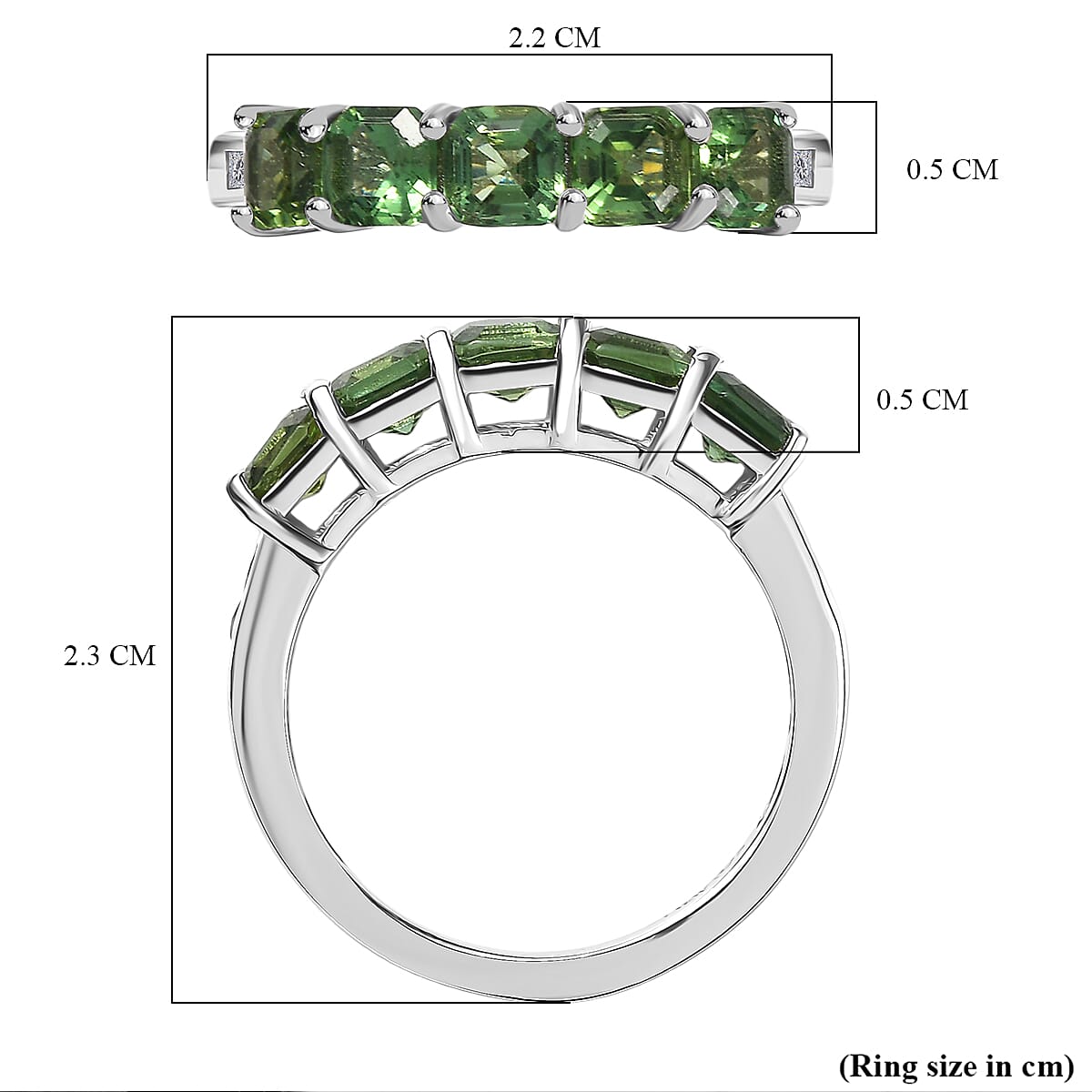 D'Joy Green Apatite & White Zircon 5 Stone Ring in Platinum Overlay Sterling Silver 2.01 Ct.