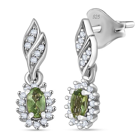 D'Joy Green Apatite, White Zircon Solitaire Stud Push Post Earring in Rhodium OverlaySterling Silver  0.872  Ct.