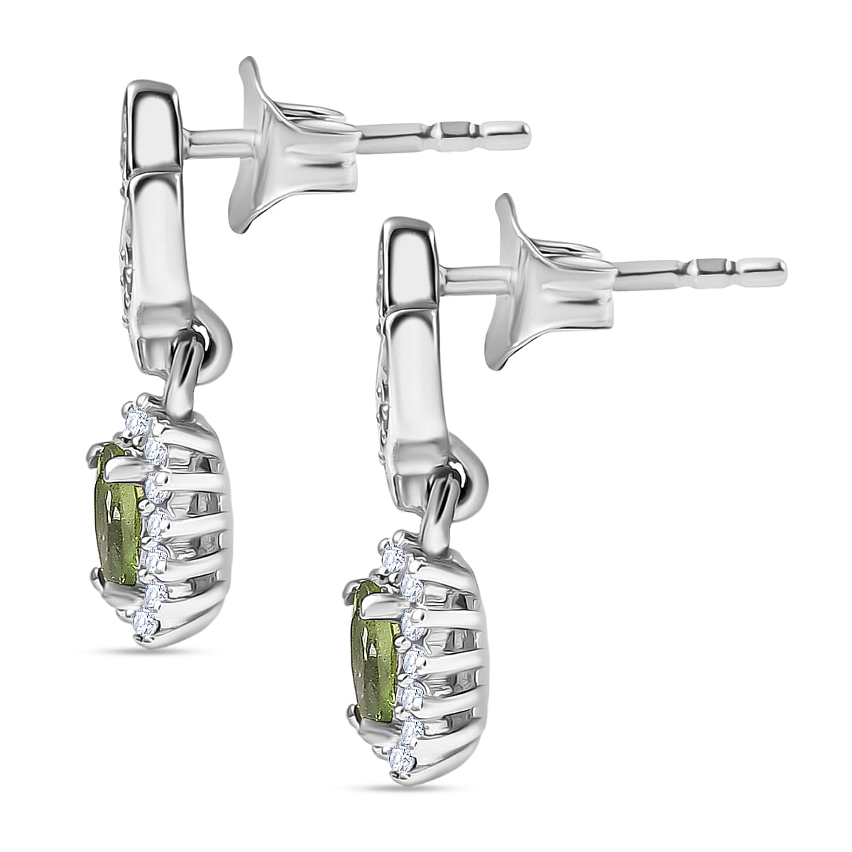 D'Joy Green Apatite, White Zircon Solitaire Stud Push Post Earring in Rhodium OverlaySterling Silver  0.872  Ct.