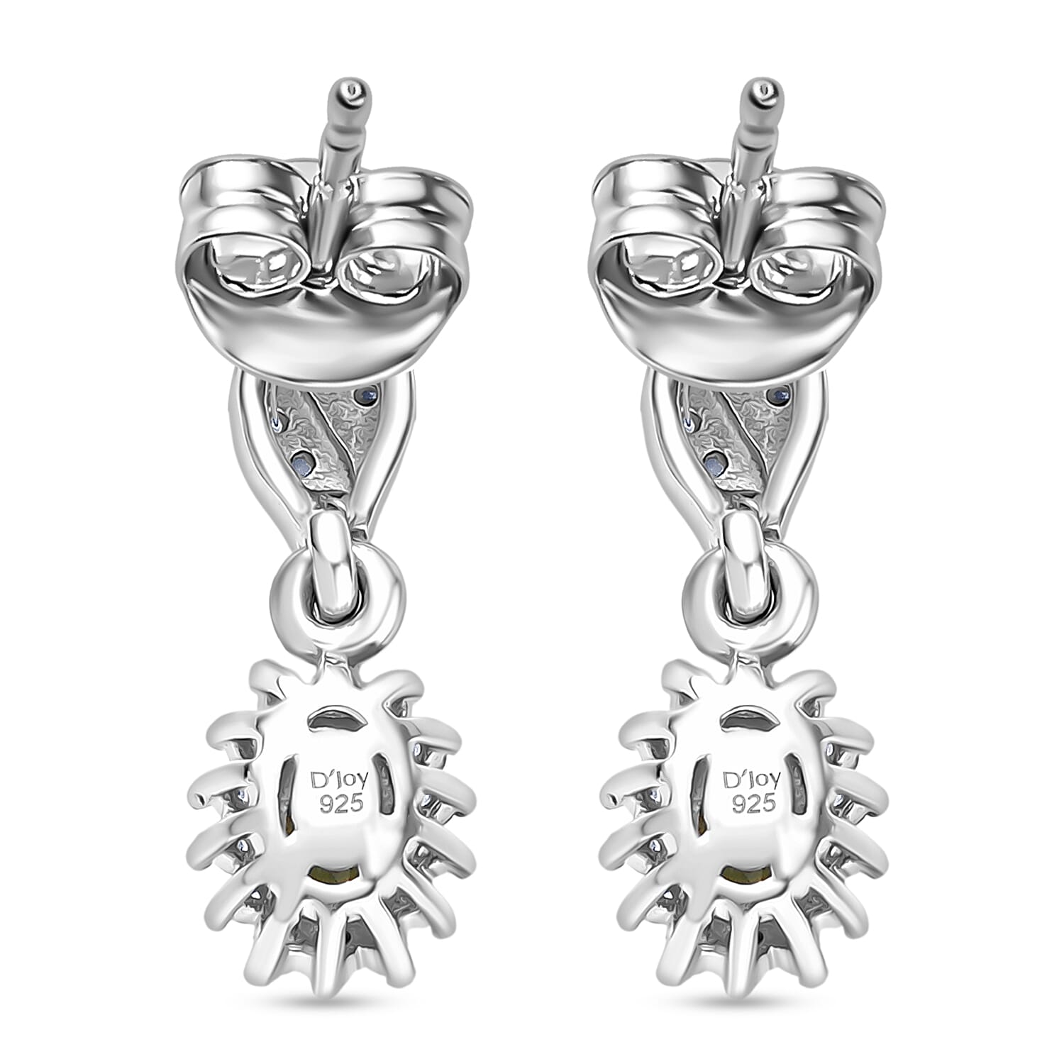 D'Joy Green Apatite, White Zircon Solitaire Stud Push Post Earring in Rhodium OverlaySterling Silver  0.872  Ct.