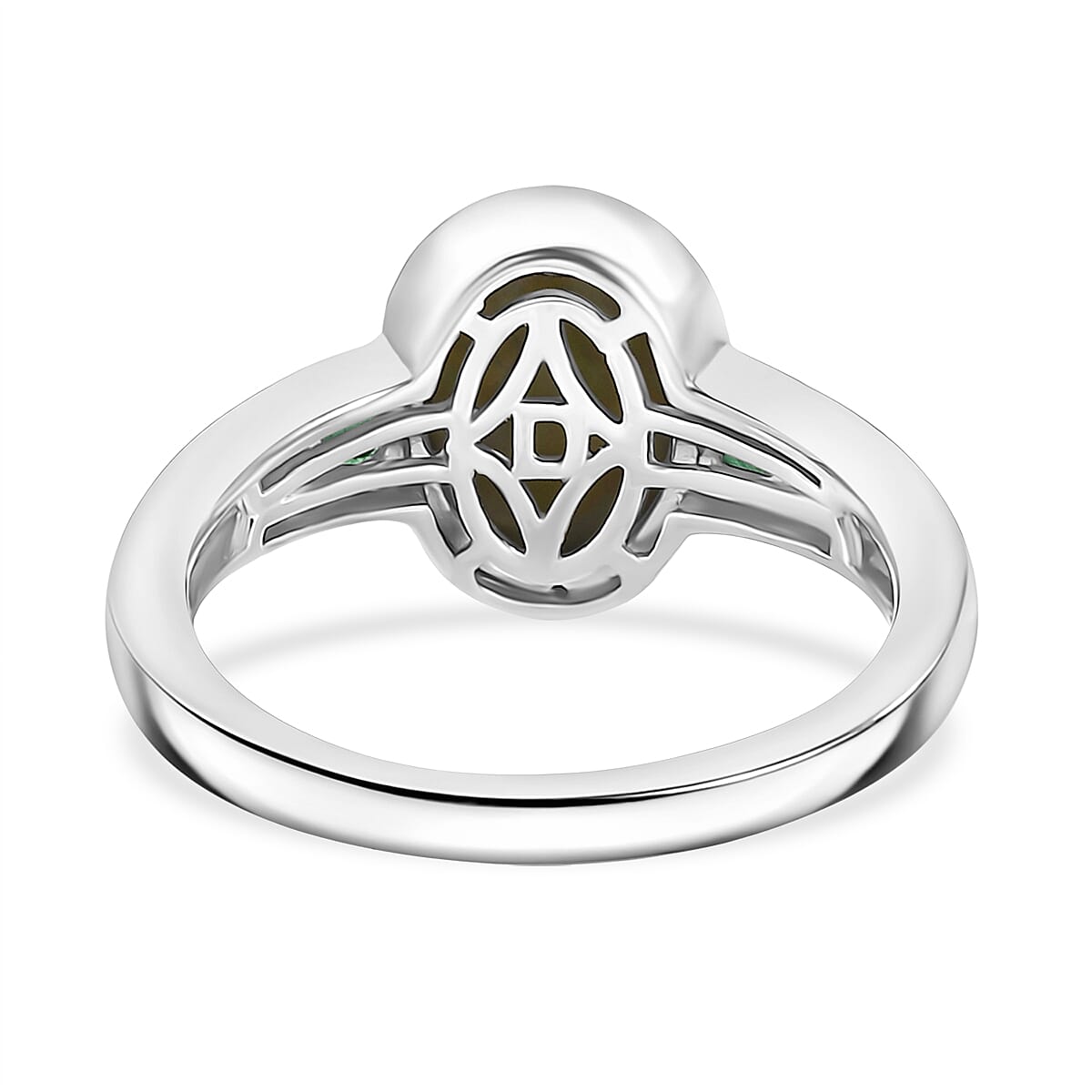 D'Joy Boulder Opal Triplet, Emerald & White Zircon Solitaire Ring in Rhodium Overlay Sterling Silver 1.66 Ct.