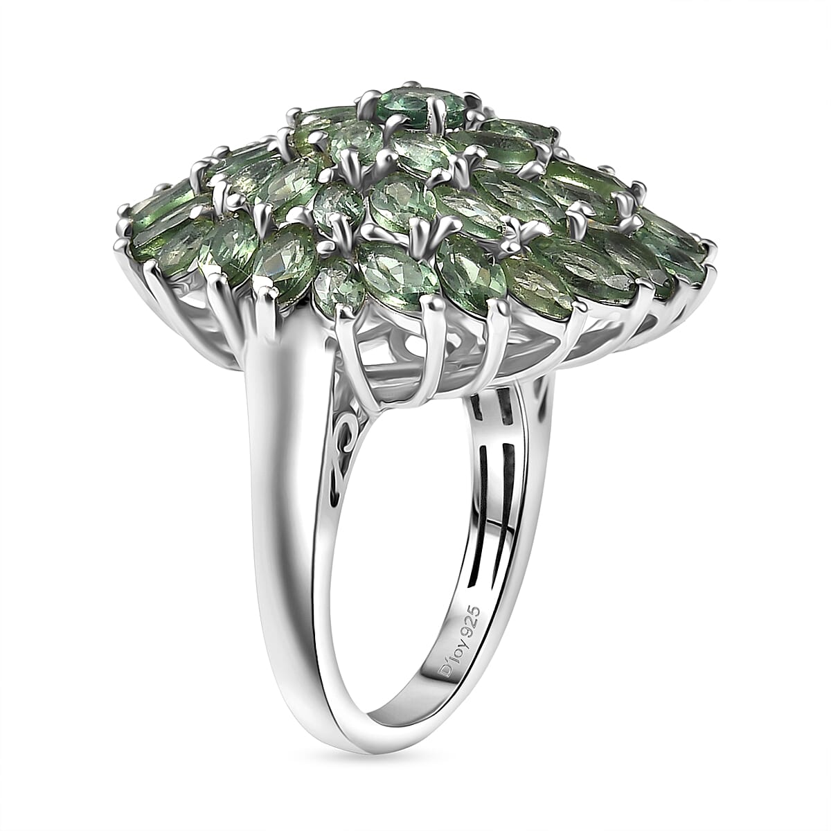 D'Joy Green Apatite Cluster Ring in Rhodium Overlay Sterling Silver 6.41 Ct, Silver Wt. 6.09 Gms.