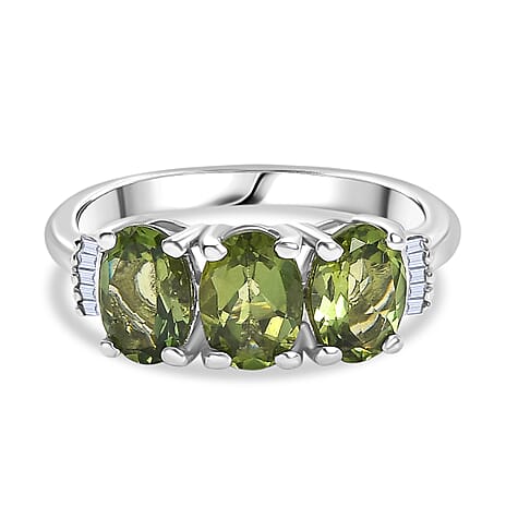 D'Joy Green Apatite & White Diamond Ring in Rhodium Overlay Sterling Silver 2.59 Ct.