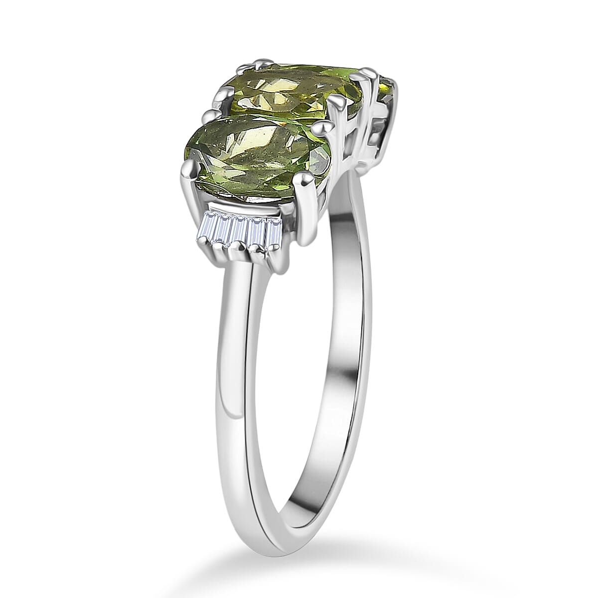 D'Joy Green Apatite & White Diamond Ring in Rhodium Overlay Sterling Silver 2.59 Ct.