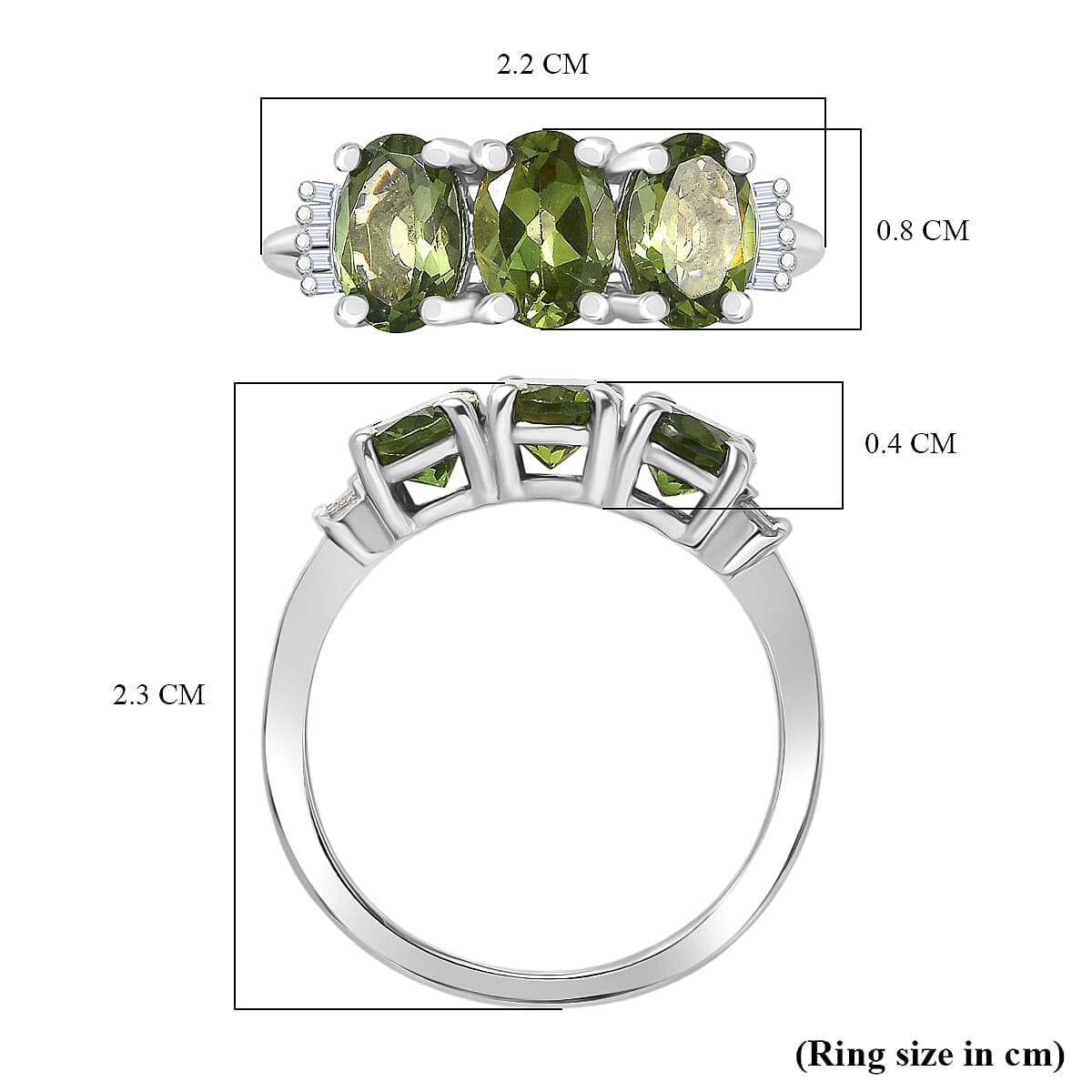 D'Joy Green Apatite & White Diamond Ring in Rhodium Overlay Sterling Silver 2.59 Ct.