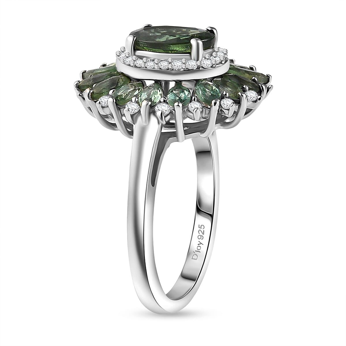 D'Joy Green Apatite & Moissanite Ring in Rhodium Overlay Sterling Silver 2.95 Ct.