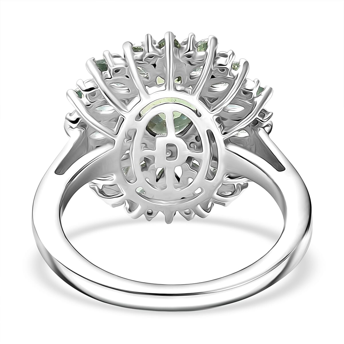 D'Joy Green Apatite & Moissanite Ring in Rhodium Overlay Sterling Silver 2.95 Ct.