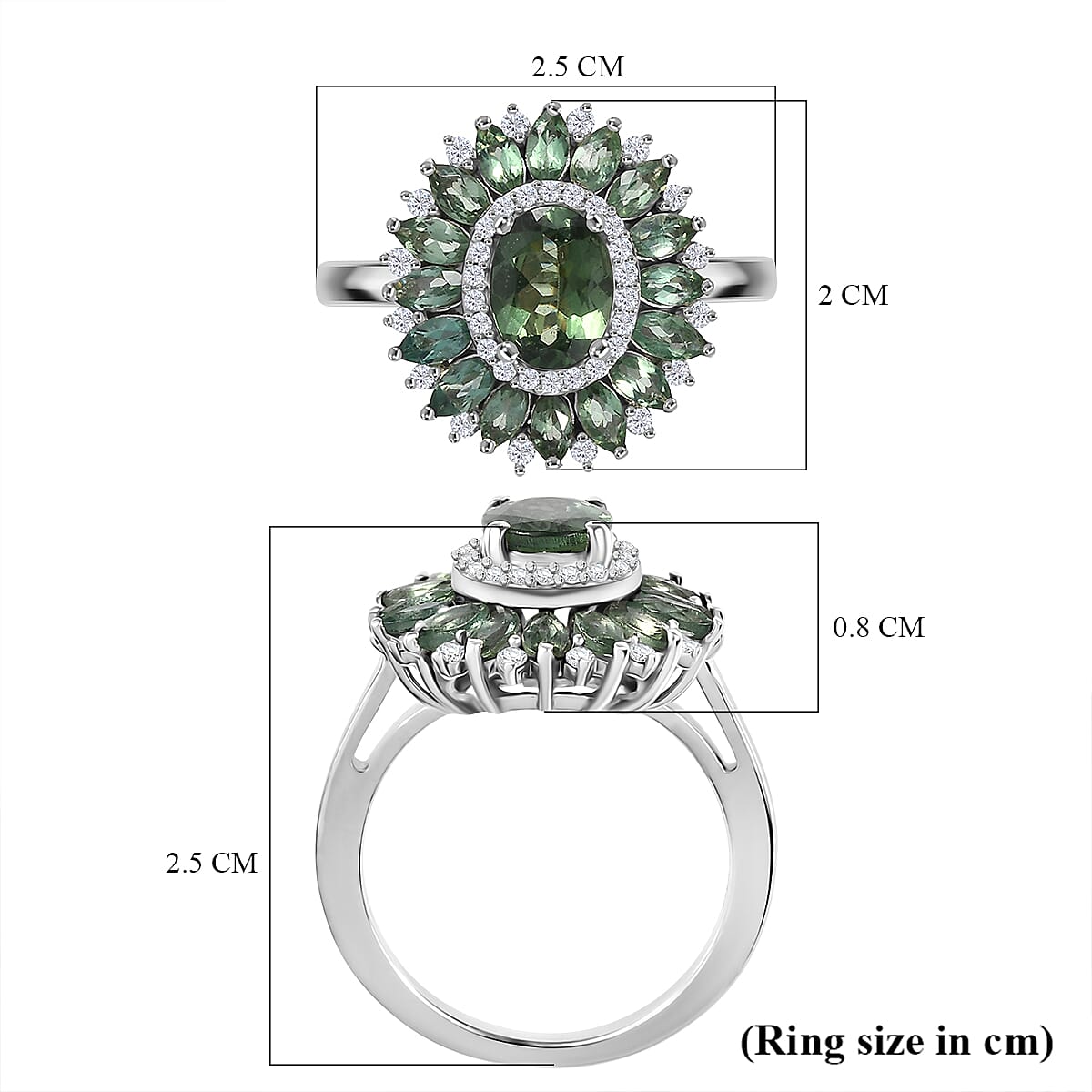 D'Joy Green Apatite & Moissanite Ring in Rhodium Overlay Sterling Silver 2.95 Ct.