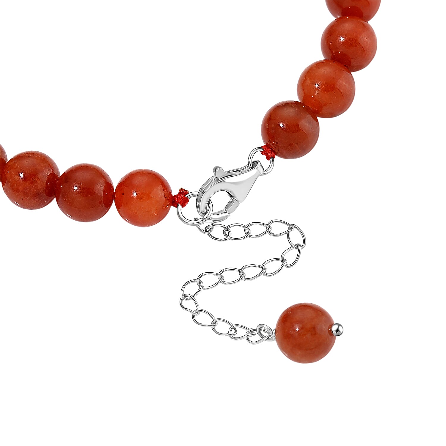 D'Joy Enhanced Red Jade & White Fresh Water Pearl Beads Bracelet (Size 7 - 2 Ext) in Rhodium Overlay Sterling Silver 80.00 Ct.