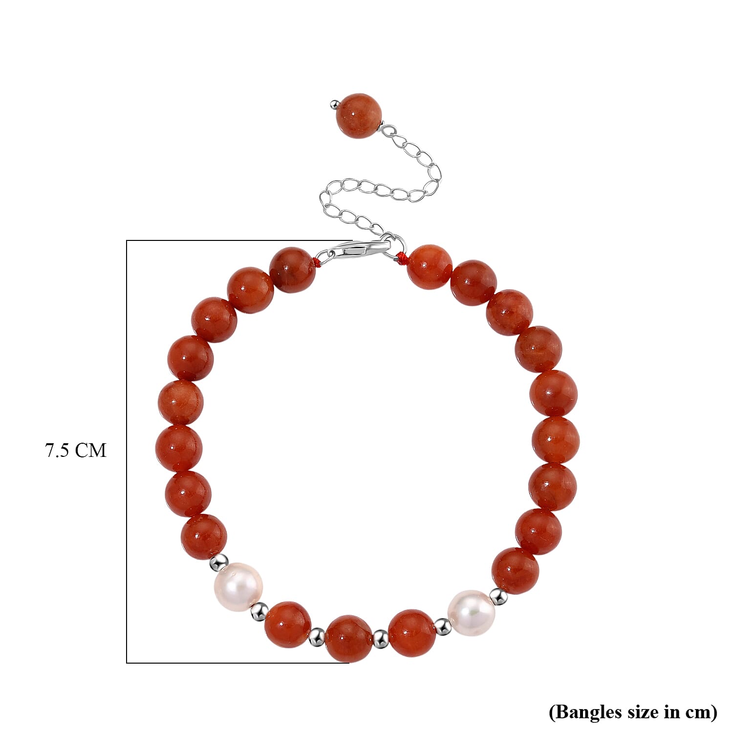 D'Joy Enhanced Red Jade & White Fresh Water Pearl Beads Bracelet (Size 7 - 2 Ext) in Rhodium Overlay Sterling Silver 80.00 Ct.