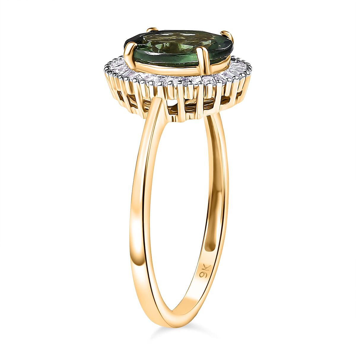 9K Yellow Gold AAA Green Apatite & White Diamond Ring 1.99 Ct.