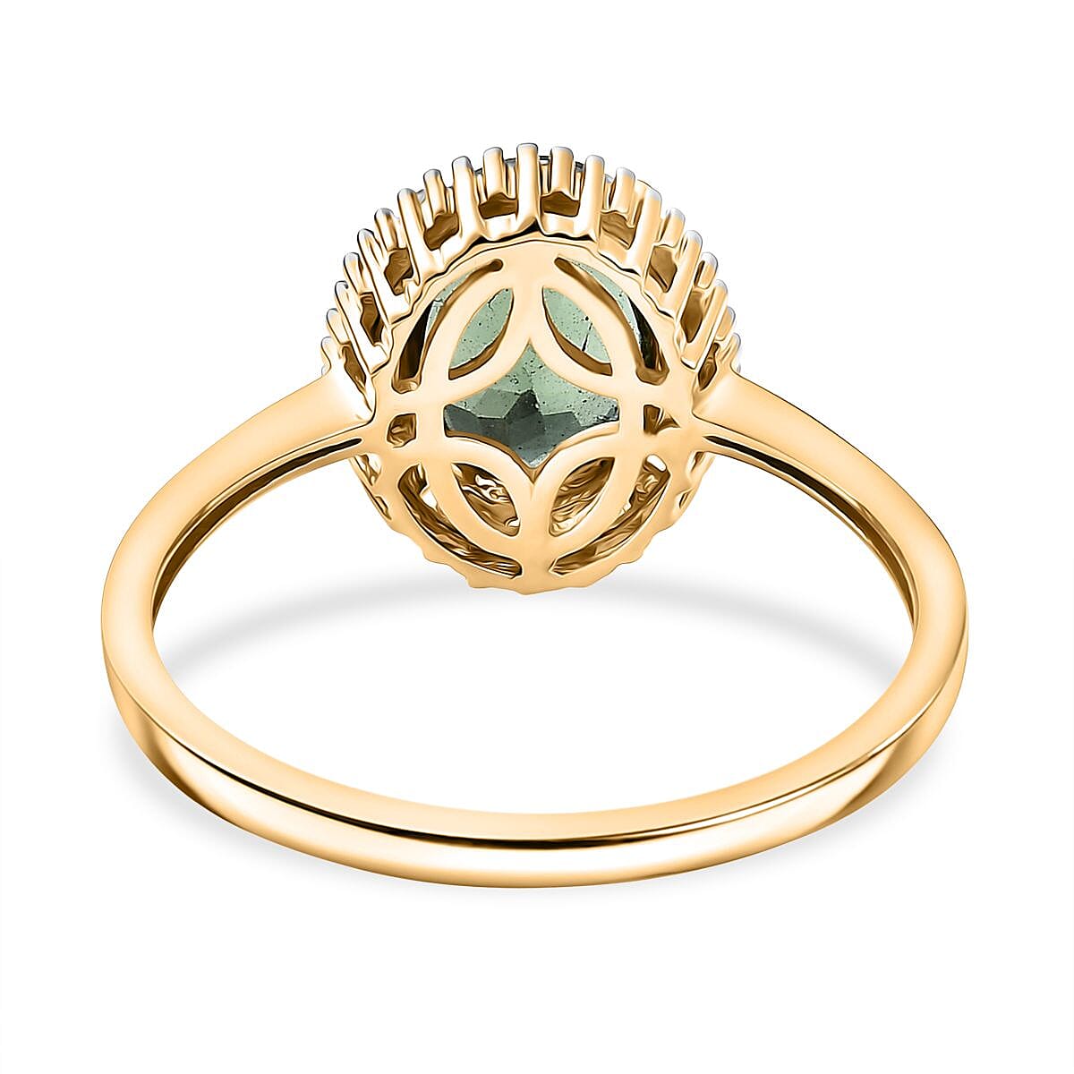 9K Yellow Gold AAA Green Apatite & White Diamond Ring 1.99 Ct.