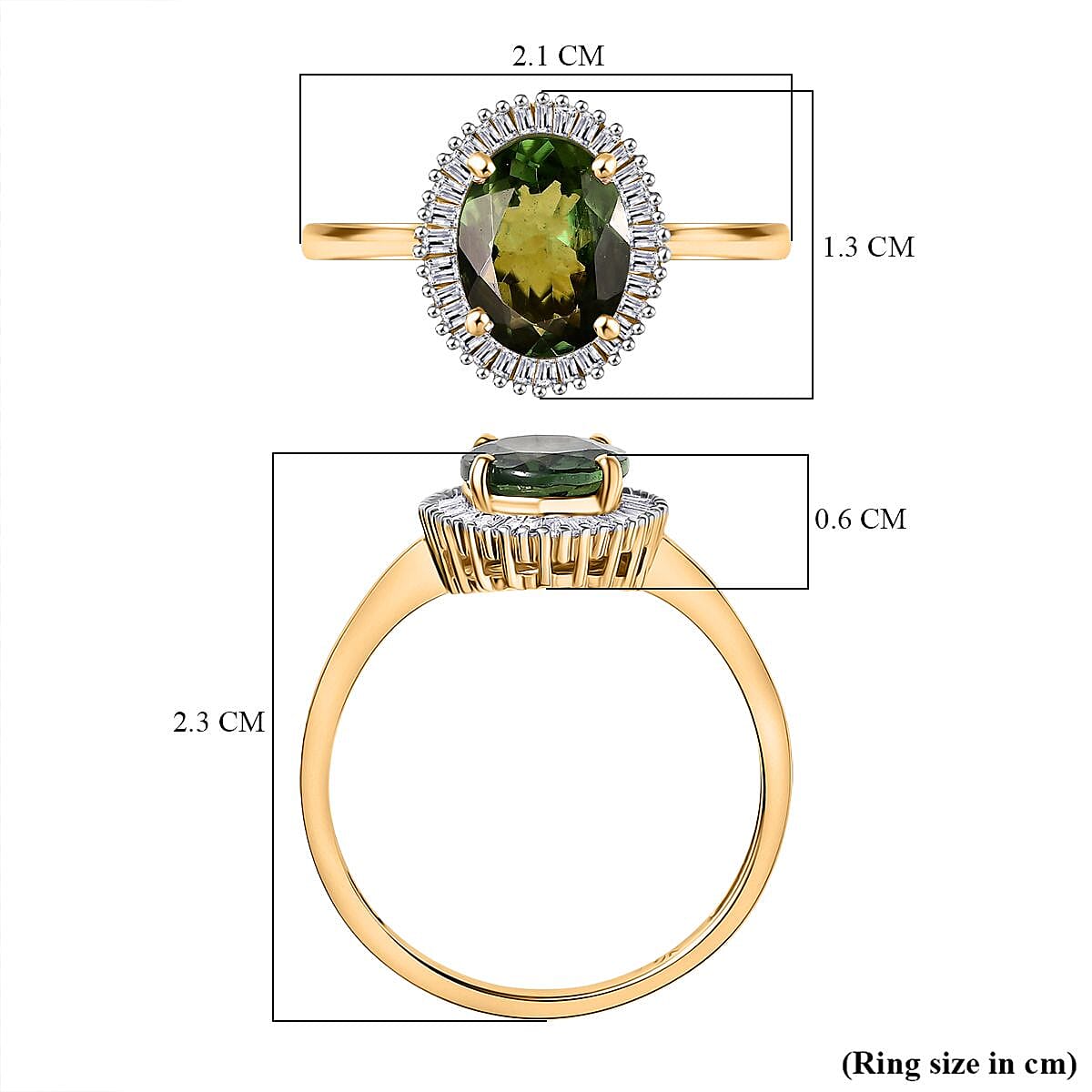 9K Yellow Gold AAA Green Apatite & White Diamond Ring 1.99 Ct.