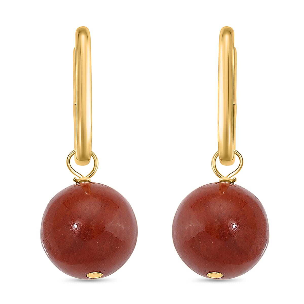D'Joy Enhanced Red Jade Beads Earring with Hoop in Yellow Gold Plated Sterling Silver 30.00 Ct.