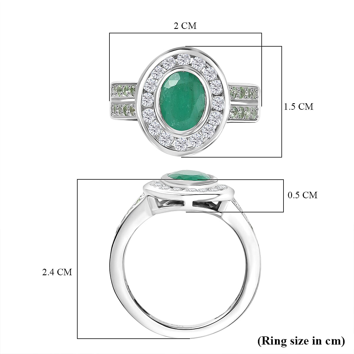 D'Joy Emerald, Tsavorite Garnet & Moissanite Ring in Rhodium Overlay Sterling Silver 2.01 Ct.