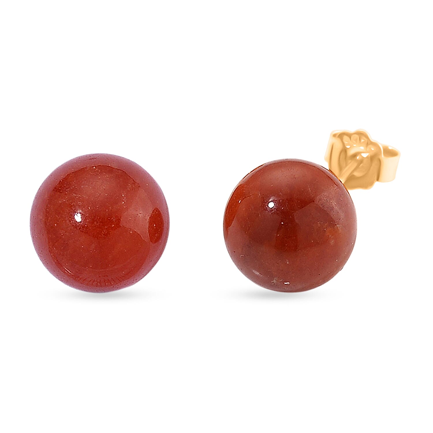 Enhanced Red Jade Bead Stud Earring with Push Back in Yellow Gold Plated Sterling Silver 15.00 Ct.