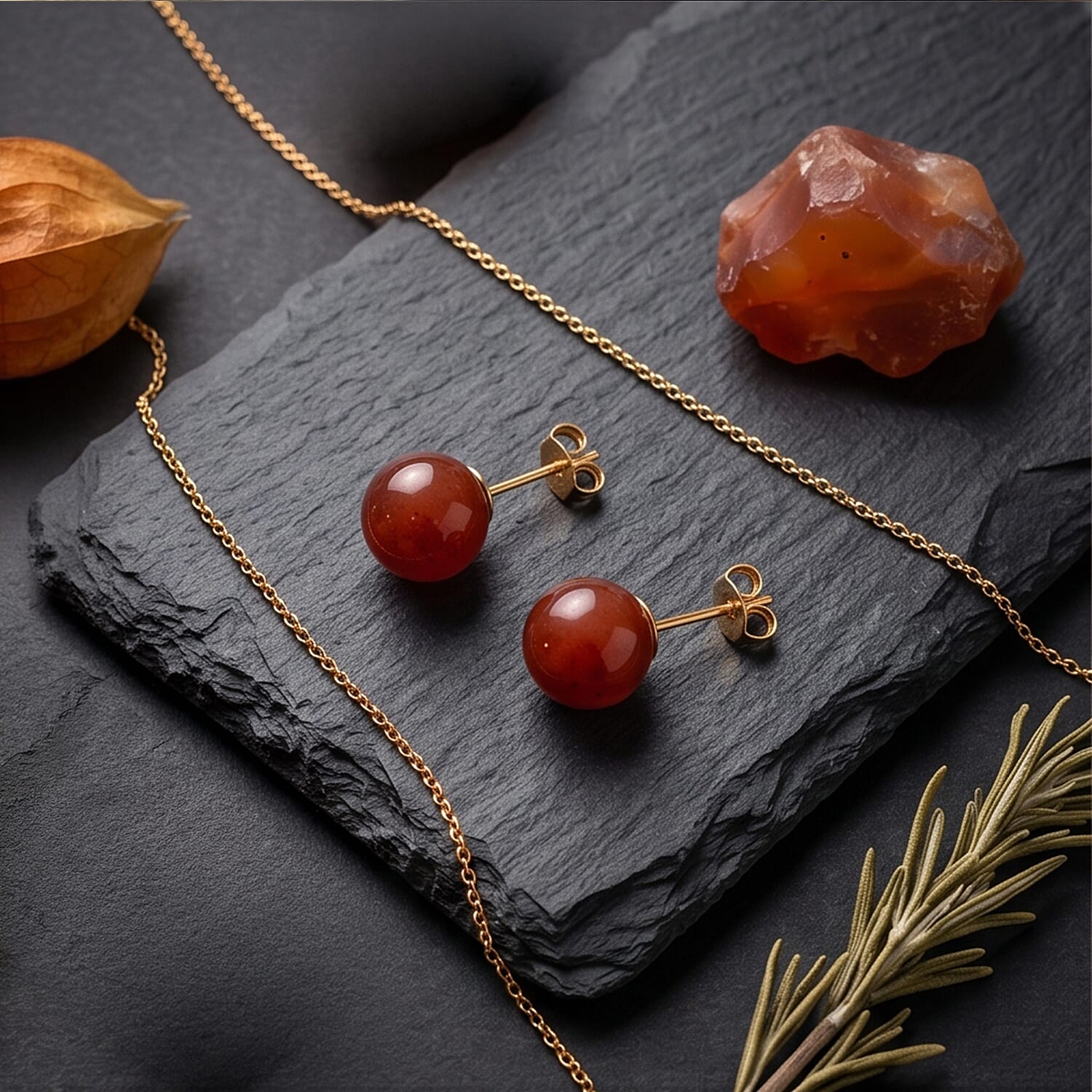 Enhanced Red Jade Bead Stud Earring with Push Back in Yellow Gold Plated Sterling Silver 15.00 Ct.