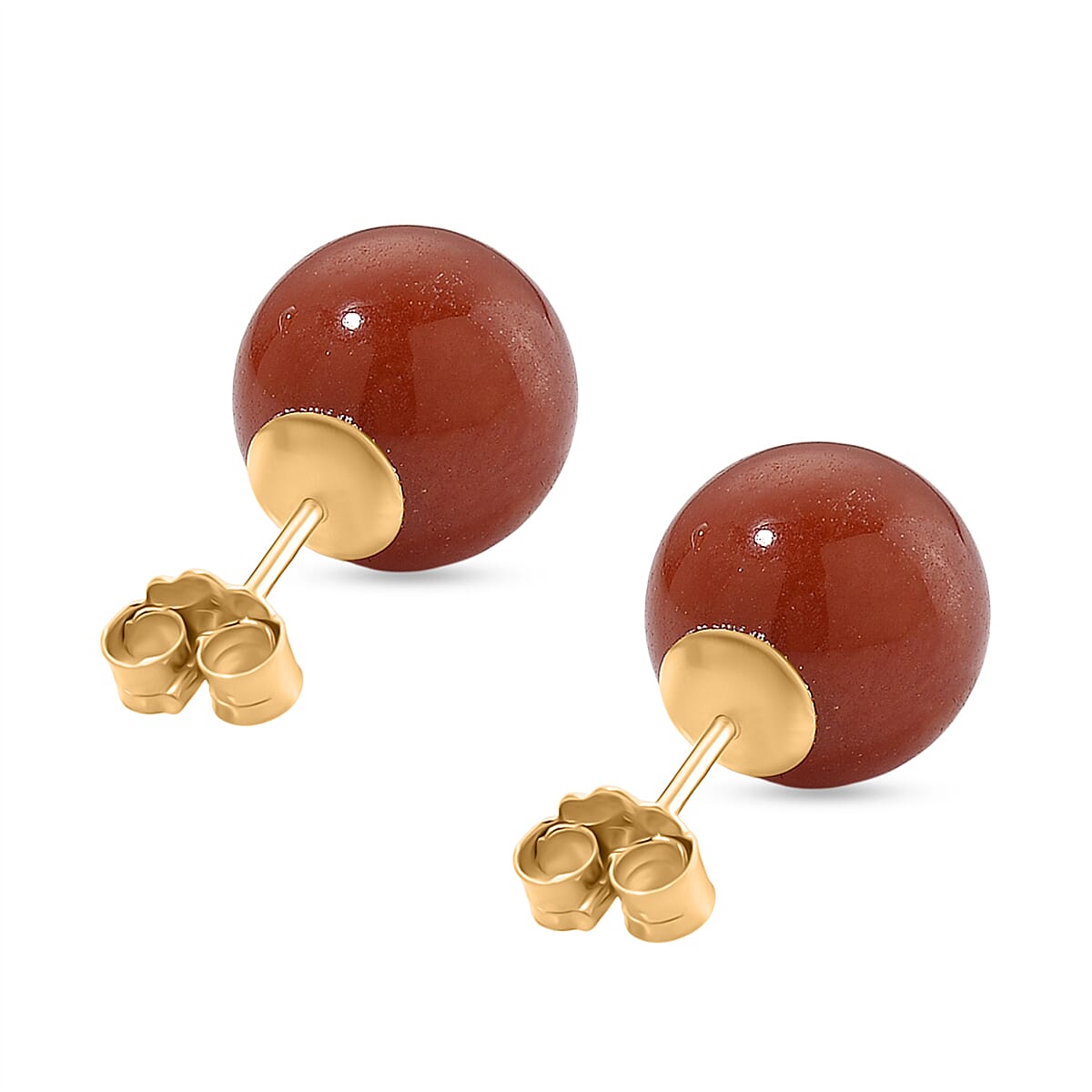 Enhanced Red Jade Earring with Push Back in Yellow Gold Plated Sterling Silver 15.00 Ct.