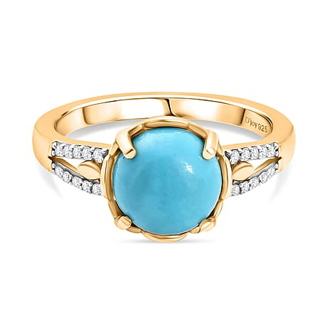 D'Joy Sleeping Beauty Turquoise & White Zircon in 18K Yellow Gold Plating Sterling Silver 1.35 Ct.