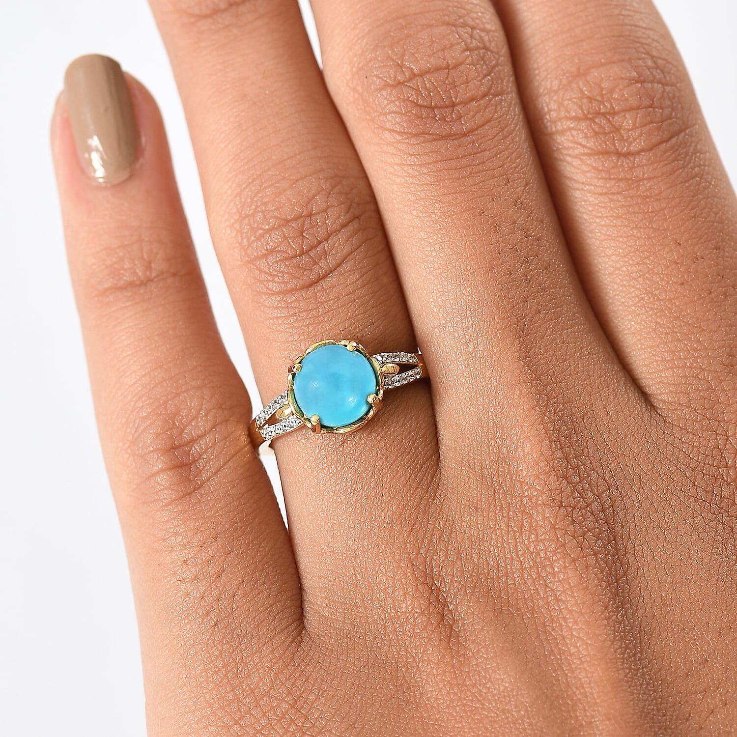 D'Joy Sleeping Beauty Turquoise & White Zircon in 18K Yellow Gold Plating Sterling Silver 1.35 Ct.