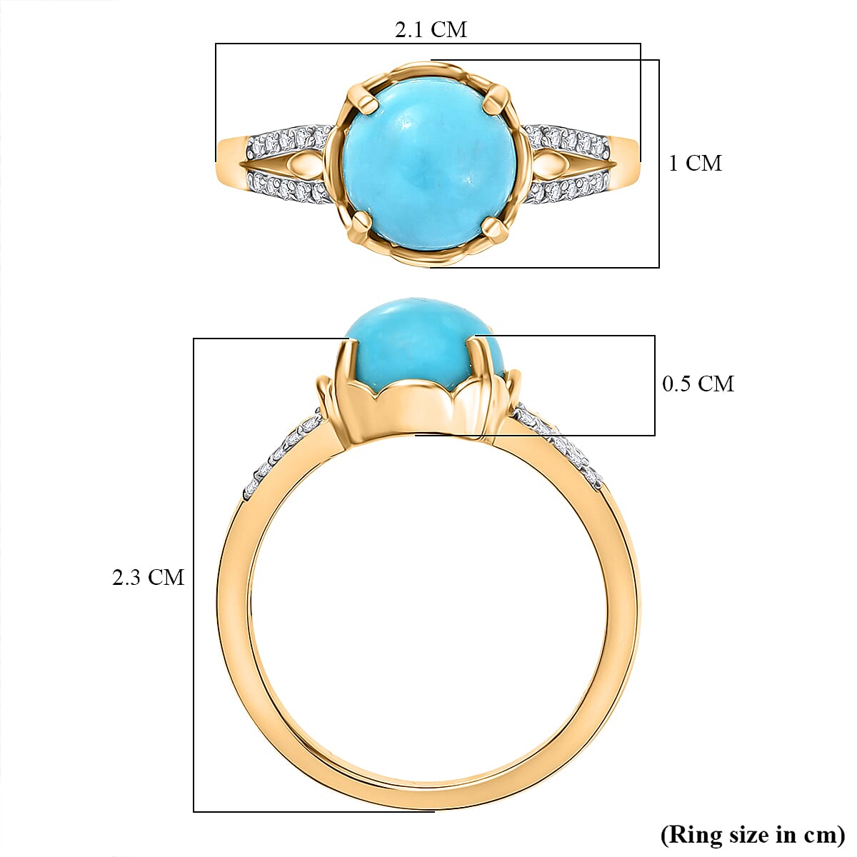 D'Joy Sleeping Beauty Turquoise & White Zircon in 18K Yellow Gold Plating Sterling Silver 1.35 Ct.
