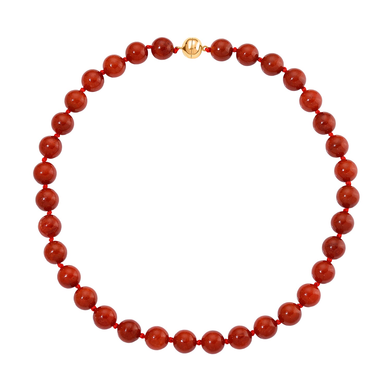 First Time Ever- Enhanced Red Jade Necklace (Size 20) in Yellow Gold Sterling Silver with Magnetic Lock 600.00 Ct.