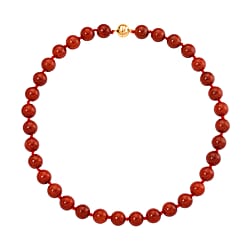 Enhanced Red Jade Necklace (Size 20) in Yellow Gold Sterling Silver with Magnetic Lock 600.00 Ct.