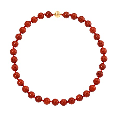 Enhanced Red Jade Necklace (Size 20) in Yellow Gold Sterling Silver with Magnetic Lock 600.00 Ct.