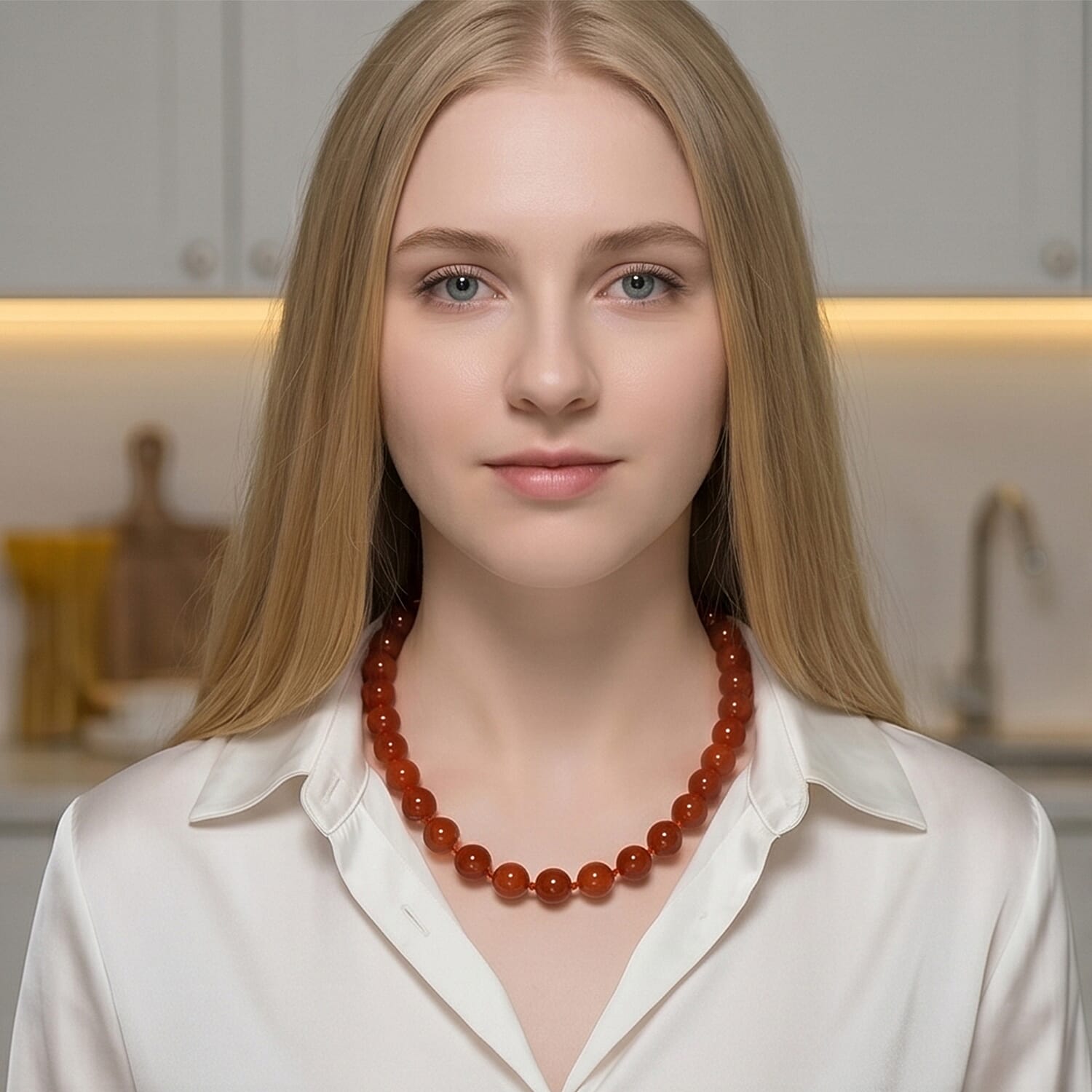 First Time Ever- Enhanced Red Jade Necklace (Size 20) in Yellow Gold Sterling Silver with Magnetic Lock 600.00 Ct.