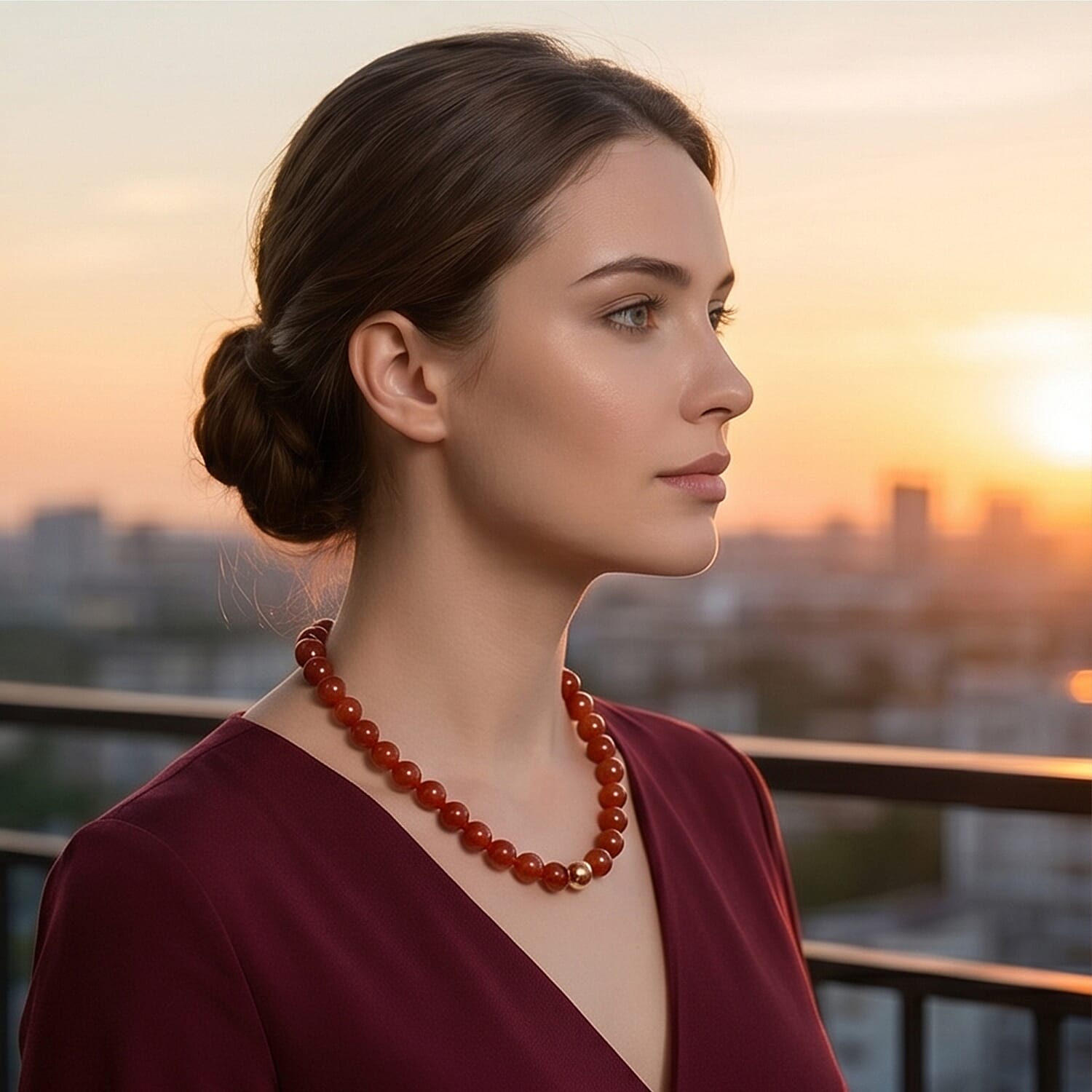 First Time Ever- Enhanced Red Jade Necklace (Size 20) in Yellow Gold Sterling Silver with Magnetic Lock 600.00 Ct.