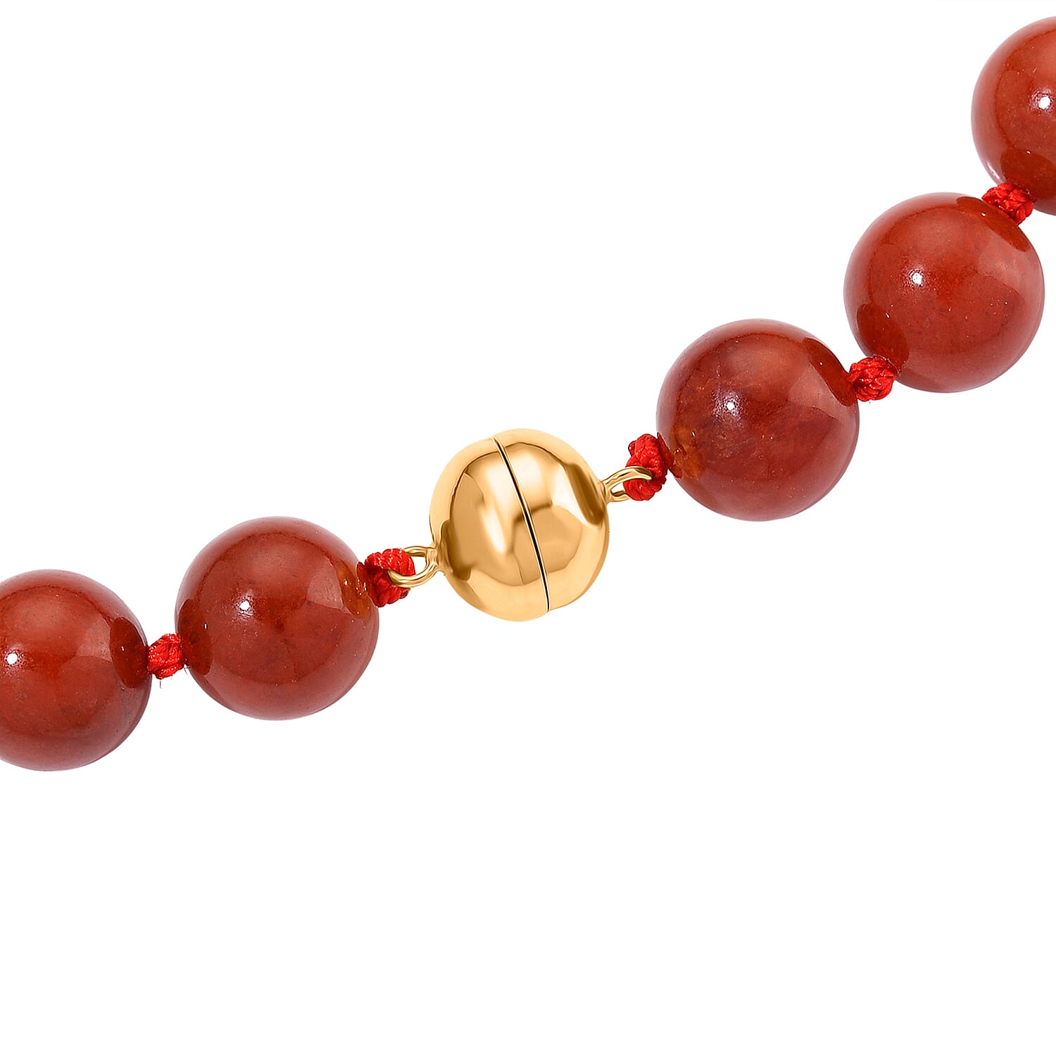 First Time Ever- Enhanced Red Jade Necklace (Size 20) in Yellow Gold Sterling Silver with Magnetic Lock 600.00 Ct.