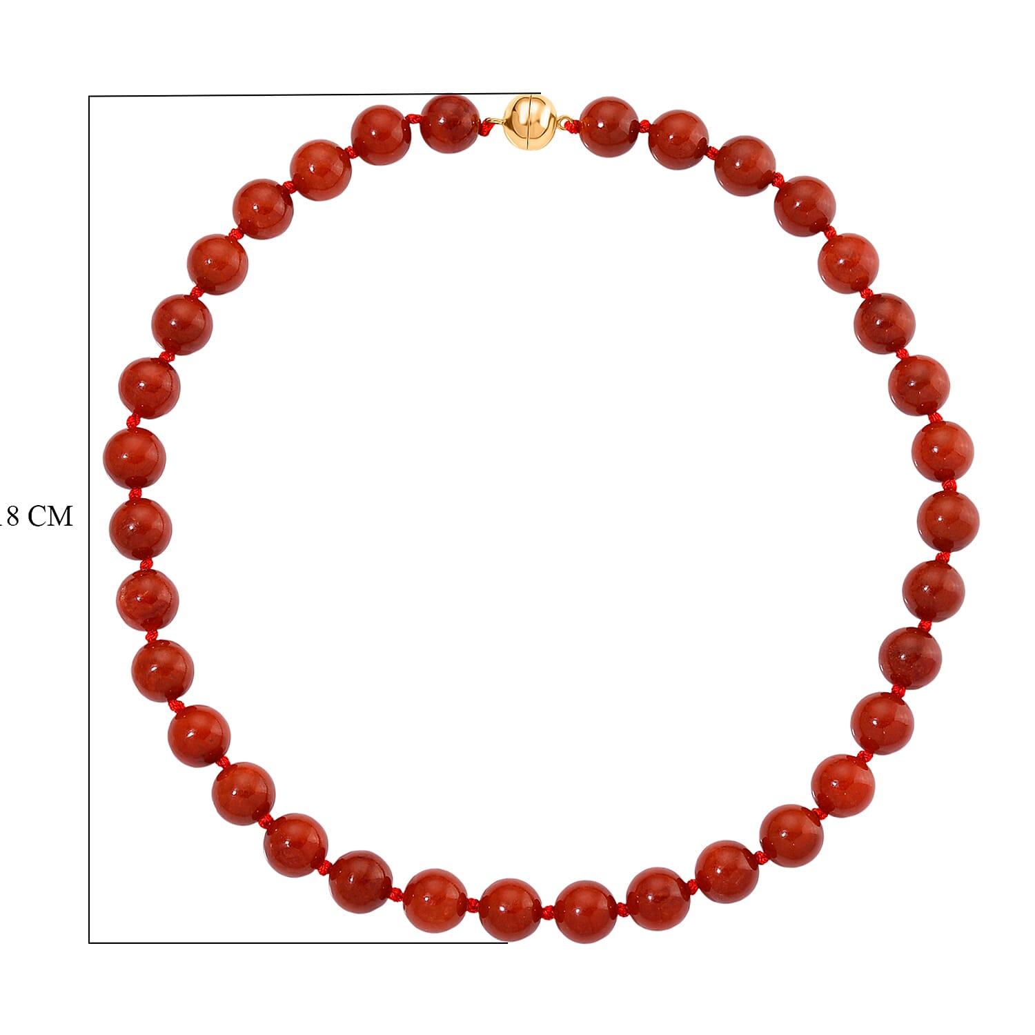 First Time Ever- Enhanced Red Jade Necklace (Size 20) in Yellow Gold Sterling Silver with Magnetic Lock 600.00 Ct.