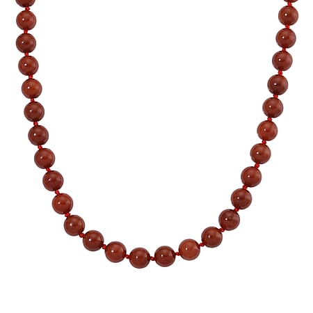 First Time Ever- Enhanced Red Jade Necklace (Size 20) in Yellow Gold Sterling Silver with Magnetic Lock 600.00 Ct.
