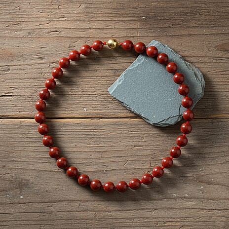 First Time Ever- Enhanced Red Jade Necklace (Size 20) in Yellow Gold Sterling Silver with Magnetic Lock 600.00 Ct.
