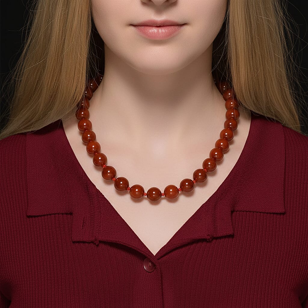 First Time Ever- Enhanced Red Jade Necklace (Size 20) in Yellow Gold Sterling Silver with Magnetic Lock 600.00 Ct.