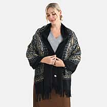 Super Soft Cashew Nut Embroidery Scarf (Size 180 x 70 cm) - Black