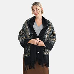 Super Soft Cashew Nut Embroidery Scarf (Size 180 x 70 cm) - Black