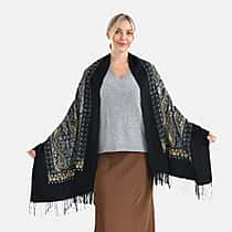 Super Soft Cashew Nut Embroidery Scarf (Size 180 x 70 cm) - Black