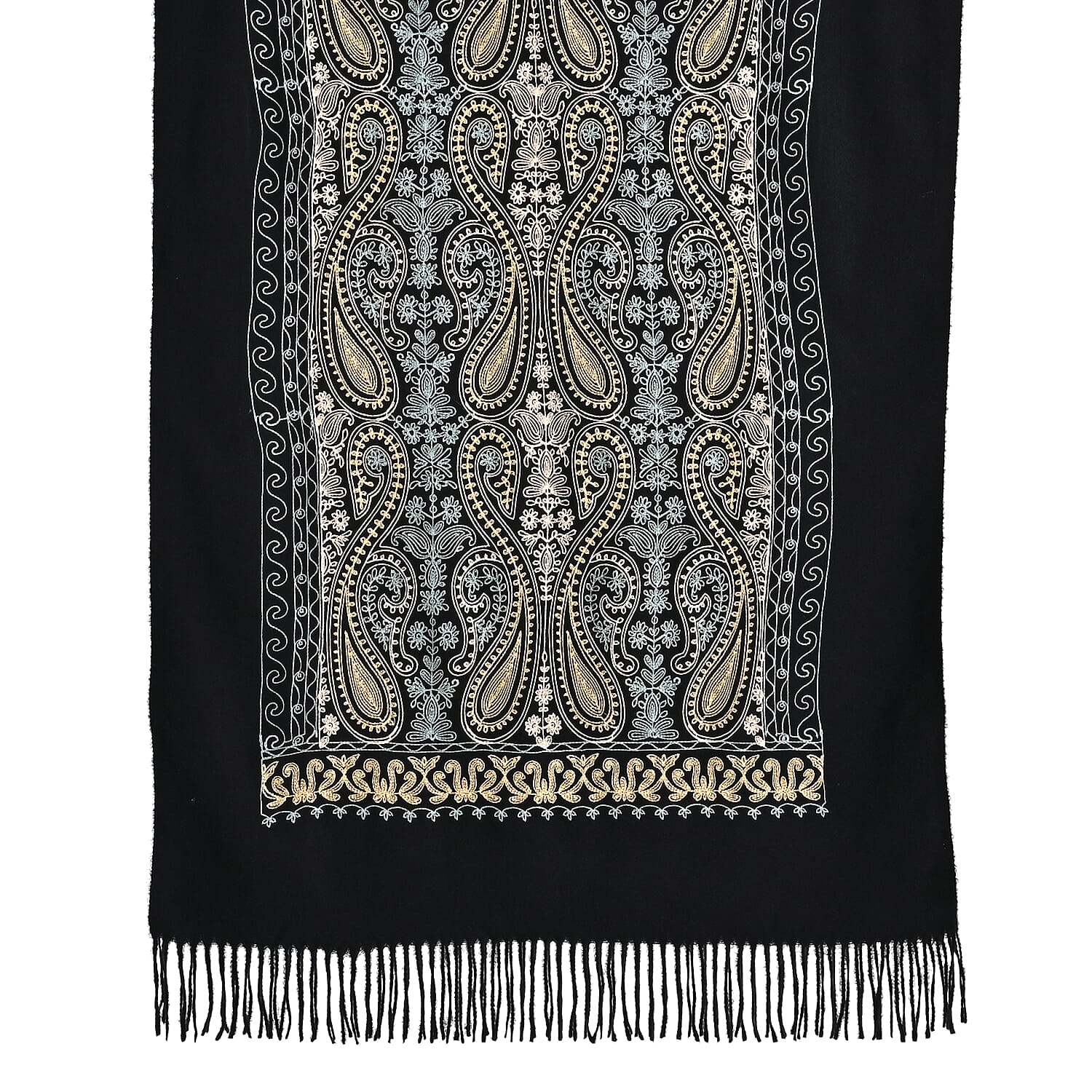 Super Soft Cashew Nut Embroidery Scarf (Size 180 x 70 cm) - Black