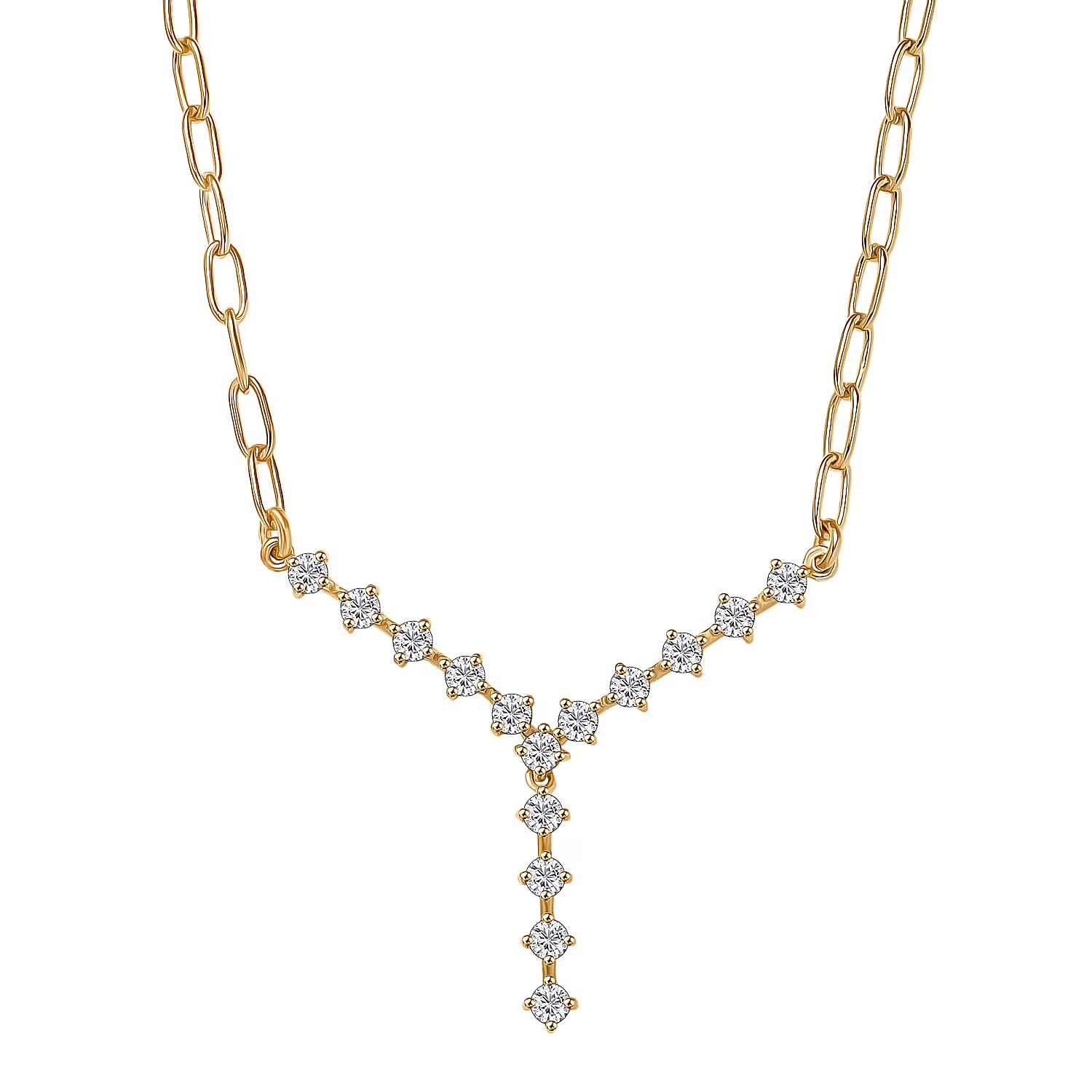 Luxuriant Lab Grown Diamond (SI-GH) Necklace (Size 20) in 18K Vermeil Yellow Gold Plated Sterling Silver 1.11 Ct, Silver Wt. 8.12 Gms.